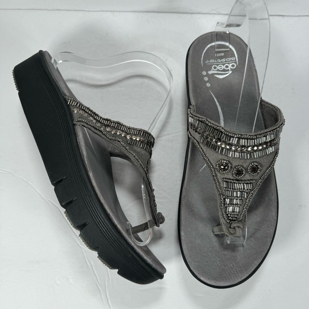 Abeo B.I.O. System Mystic Wedge Beaded Comfort Sandals Pewter Gray Women Size 11